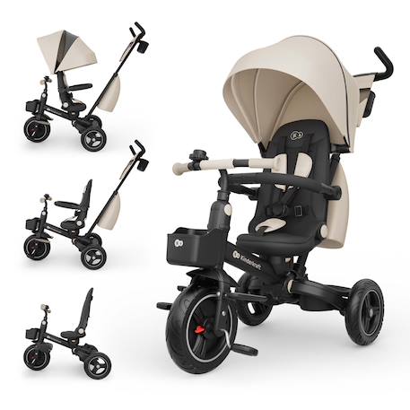 Tricycle Évolutif Kinderkraft SPINSTEP 2 PLUS avec Siège Pivotant 360°, Dossier Réglable, Capote UPF50+ et Roue Libre Beige+Vert 1 - vertbaudet enfant 