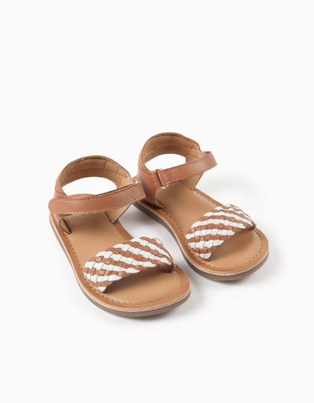 Sandales en cuir avec bride tressée et rembourrage Beige 2 - vertbaudet enfant 