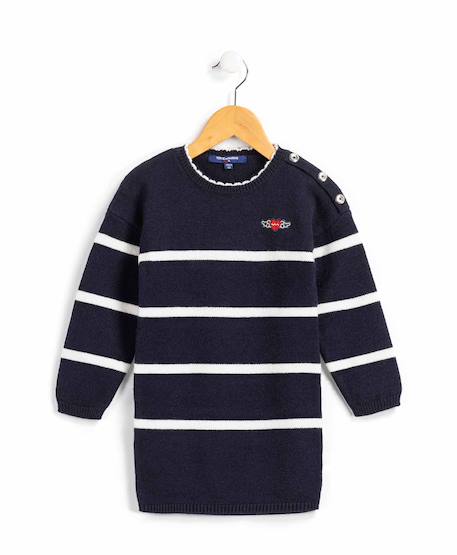 Robe manches longues fille Fond indigo raye blanc casse 2 - vertbaudet enfant 
