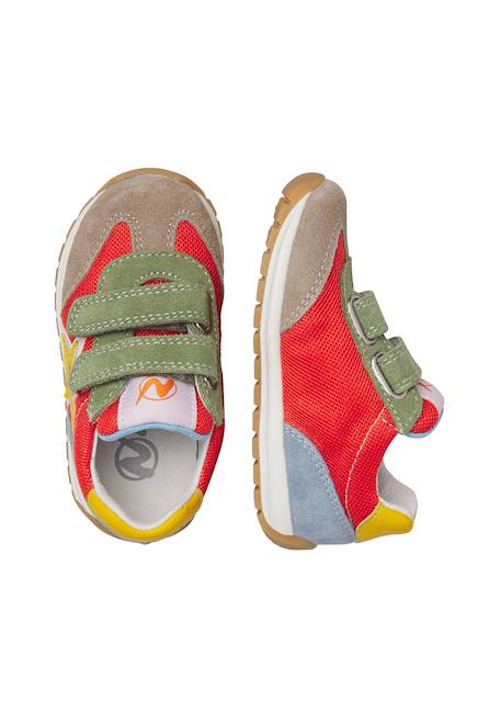 Sneakers en cuir et tissu crumi vl. Gris-orange+Rose-beige 4 - vertbaudet enfant 