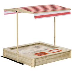 Bac à sable bois carré dim. 1,18l x 1,18l x 1,18h m - hauteur, inclinaison toit réglables, refermable - 2 bacs - bois sapin autoclave  - vertbaudet enfant
