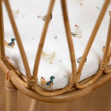 Drap housse berceau en satin de coton gallina Écru – motif poules champêtre 2 - vertbaudet enfant 