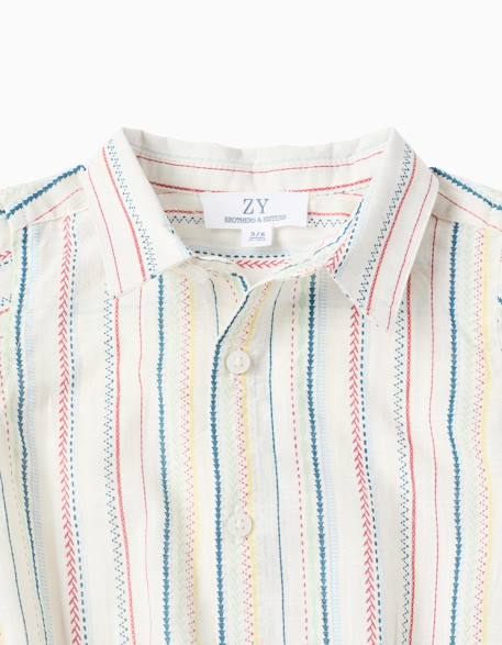 Body-chemise en coton à rayures ethniques b&s Blanc 3 - vertbaudet enfant 
