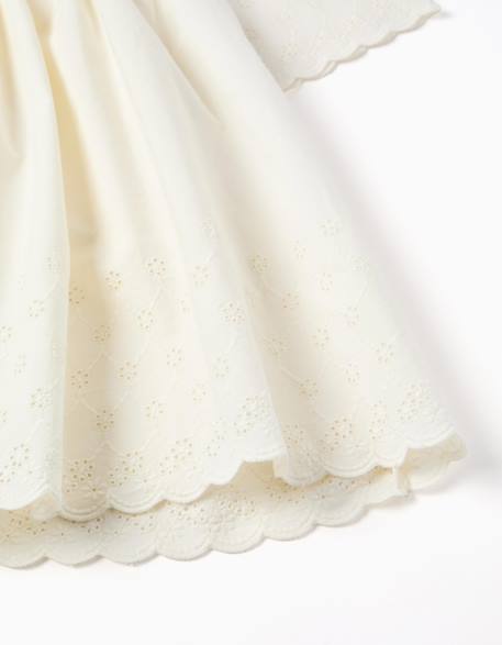 Robe à manches courtes en coton avec broderie anglaise Beige clair 4 - vertbaudet enfant 