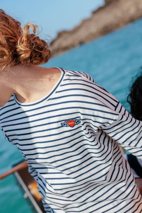 Mariniere manches longues 100% coton fille Fond blanc casse raye indigo 4 - vertbaudet enfant 