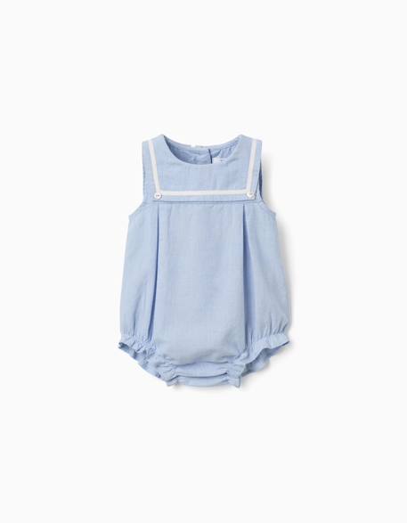 Barboteuse en coton avec col marin Bleu clair 1 - vertbaudet enfant 