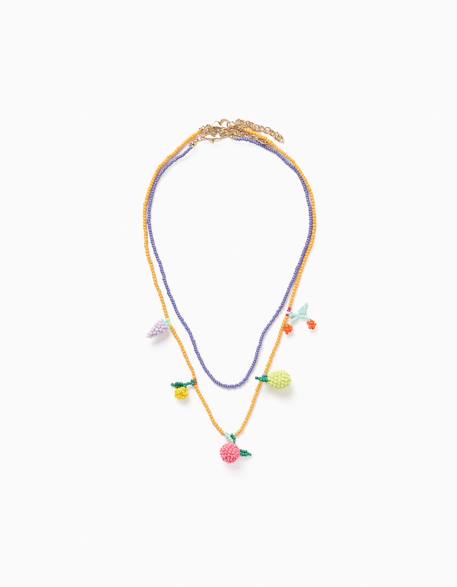Fille-Accessoires-Lot de 2 colliers de perles avec pendentifs en forme de fruits