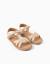 Sandales en cuir avec brides tressées et maintien du talon Beige clair 2 - vertbaudet enfant 