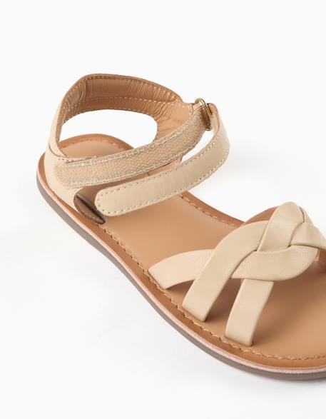 Sandales en cuir avec brides tressées et maintien du talon Beige clair 4 - vertbaudet enfant 