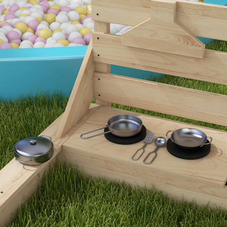 Bac à sable bateau de pirate en bois avec jeu de cuisine et 6 accessoires Beige 4 - vertbaudet enfant 