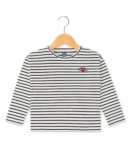 Fille-T-shirt, sous-pull-Mariniere manches longues 100% coton fille