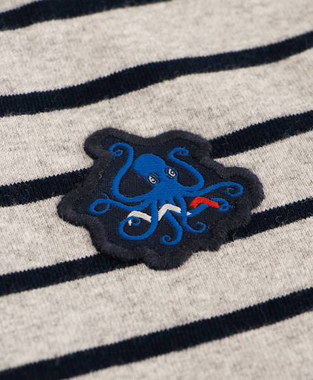 Mariniere manches longues 100% coton garçon Fond gris chine raye indigo 4 - vertbaudet enfant 
