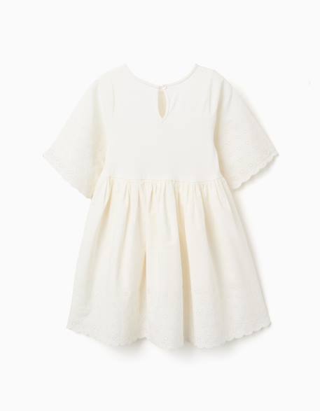 Robe à manches courtes en coton avec broderie anglaise Beige clair 2 - vertbaudet enfant 