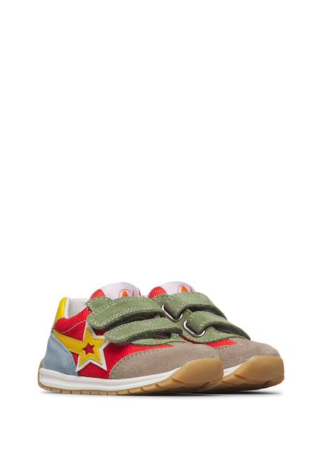 Sneakers en cuir et tissu crumi vl. Gris-orange+Rose-beige 2 - vertbaudet enfant 