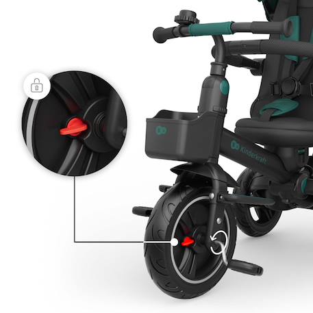 Tricycle Évolutif Kinderkraft SPINSTEP 2 PLUS avec Siège Pivotant 360°, Dossier Réglable, Capote UPF50+ et Roue Libre Beige+Vert 10 - vertbaudet enfant 