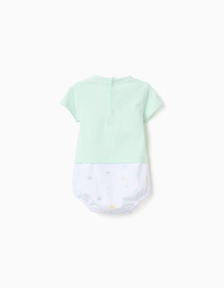 Barboteuse en coton avec motif coquillages Vert clair 2 - vertbaudet enfant 