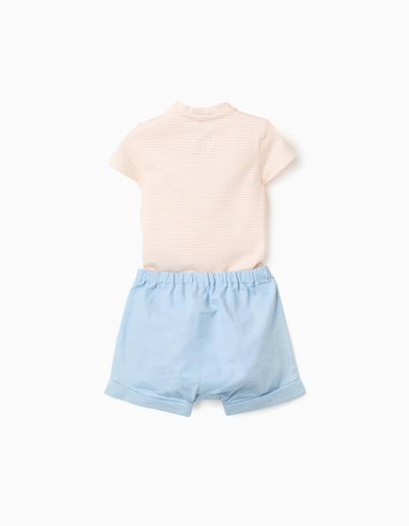 Body à rayures + short en jean Bleu clair 2 - vertbaudet enfant 