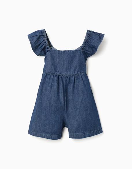 Fille-Salopette, combinaison-Combishort en jean avec manches à volants