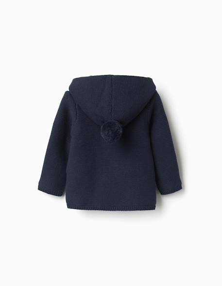 Gilet en maille avec capuche et pompon Bleu foncé 2 - vertbaudet enfant 