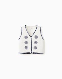 -Gilet sans manches en maille coton avec fleurs brodées