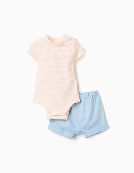 Body à rayures + short en jean Bleu clair 1 - vertbaudet enfant 