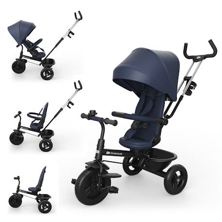 Tricycle Kinderkraft ASTON 2 PLUS Évolutif 6-en-1 avec Siège 360° CLICK & TWIST, Position Semi-Allongée et Poignée Réglable Bleu+Gris+Rose+Vert 1 - vertbaudet enfant 