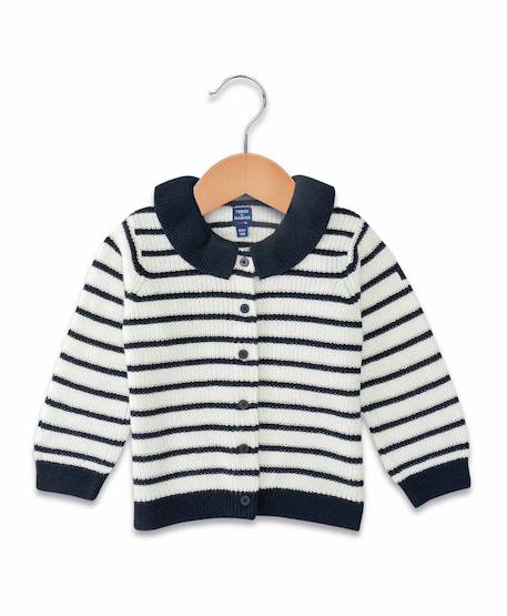 Gilet 100% coton bébé fille Fond naturel raye indigo 1 - vertbaudet enfant 