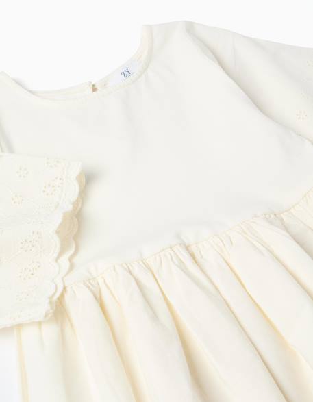 Robe à manches courtes en coton avec broderie anglaise Beige clair 3 - vertbaudet enfant 