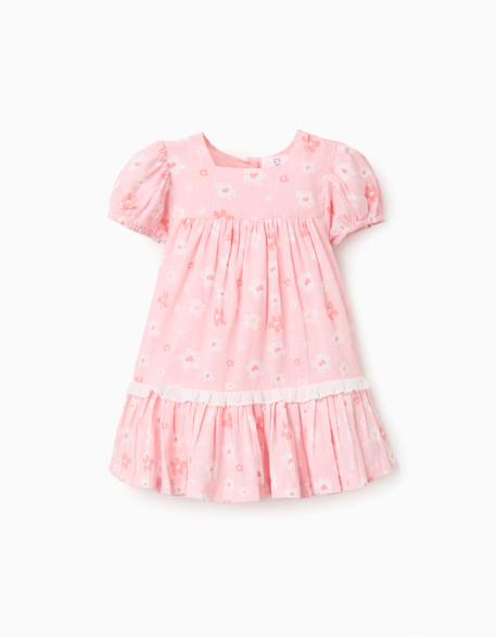 Robe en coton à motif floral et manches ballon Rose clair 1 - vertbaudet enfant 