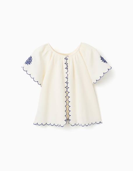 Blouse en coton et lin avec fleurs Beige clair 4 - vertbaudet enfant 