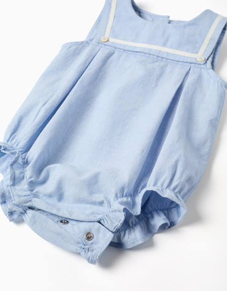 Barboteuse en coton avec col marin Bleu clair 4 - vertbaudet enfant 