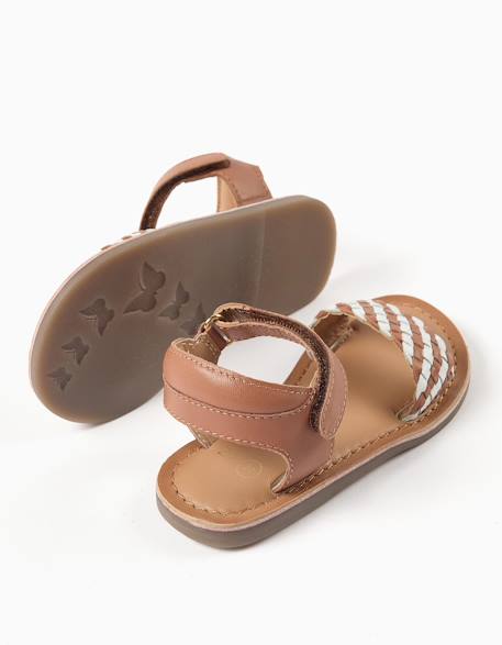 Sandales en cuir avec bride tressée et rembourrage Beige 3 - vertbaudet enfant 