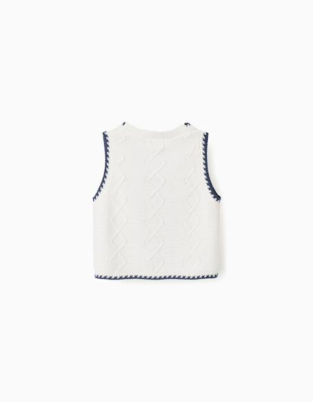 Gilet sans manches en maille coton avec fleurs brodées Beige clair 2 - vertbaudet enfant 