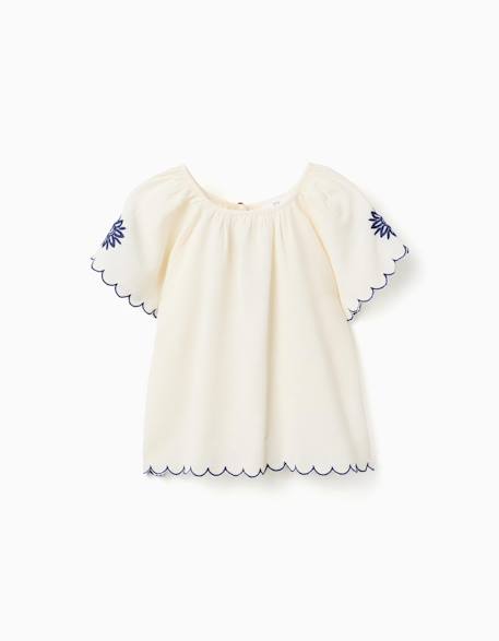 Blouse en coton et lin avec fleurs Beige clair 3 - vertbaudet enfant 