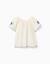 Blouse en coton et lin avec fleurs Beige clair 3 - vertbaudet enfant 