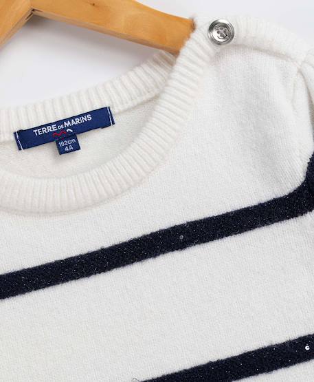 Pull fille Fond blanc casse raye indigo 4 - vertbaudet enfant 