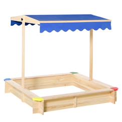 Bac à sable bois carré dim. 1,2l x 1,2l x 1,2h m - hauteur et inclinaison toit réglables - bois naturel de pin  - vertbaudet enfant