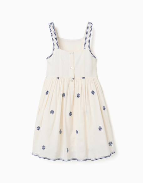 Robe sans manches en coton et lin avec broderie florale Beige clair 2 - vertbaudet enfant 