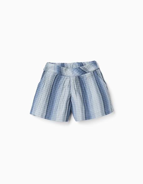 Short en coton à rayures et taille élastique Bleu clair 1 - vertbaudet enfant 