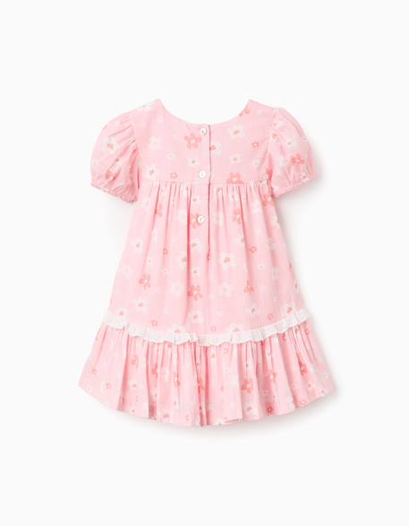 Robe en coton à motif floral et manches ballon Rose clair 2 - vertbaudet enfant 