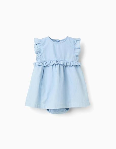 Robe en jean en coton avec volants Bleu clair 1 - vertbaudet enfant 