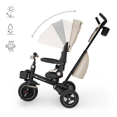 Tricycle Évolutif Kinderkraft SPINSTEP 2 PLUS avec Siège Pivotant 360°, Dossier Réglable, Capote UPF50+ et Roue Libre Beige+Vert 5 - vertbaudet enfant 