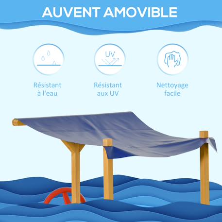 Bac à sable bateau de pirate en bois - voile d'ombrage, coffre rangement, gouvernail - bois sapin pré-huilé Orange 6 - vertbaudet enfant 