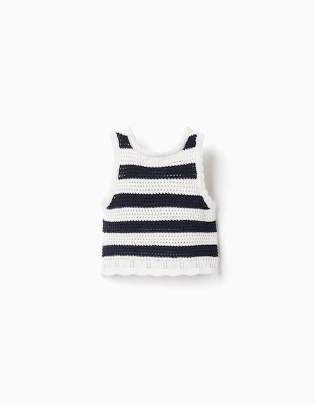 Top sans manches en coton en maille à rayures Beige clair 2 - vertbaudet enfant 