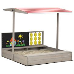 Bac à sable bois carré dim. 1,18l x 1,13l x 1,10h m - hauteur, inclinaison toit réglable, refermable - tableau, jeu - bois sapin gris  - vertbaudet enfant