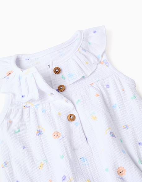 Barboteuse en coton avec motif et volants Blanc 3 - vertbaudet enfant 