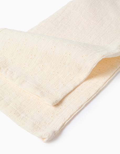 Combinaison en coton à jambe large et broderie anglaise Beige clair+Vert clair 4 - vertbaudet enfant 