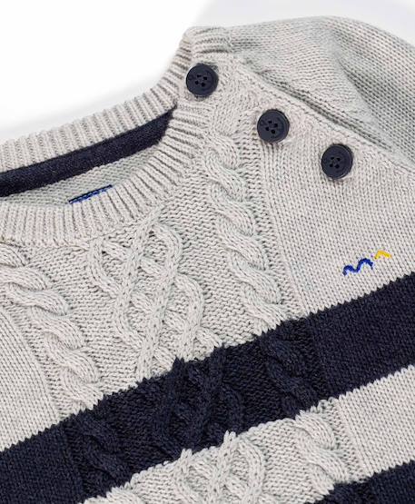 Pull 100% coton bébé garçon Fond gris chine raye indigo 3 - vertbaudet enfant 