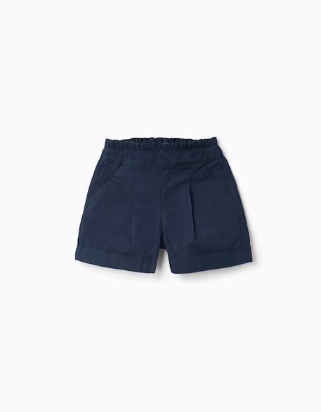 Fille-Short en popeline avec taille paperbag et plis