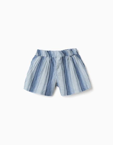 Short en coton à rayures et taille élastique Bleu clair 2 - vertbaudet enfant 